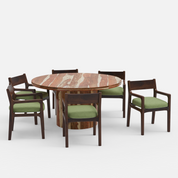 Luis-Kiyomi Dining Table Set - 6 Seater - Table (150 cm Dia x 76 cm) + 6 Kiyomi Chairs - Sheesham