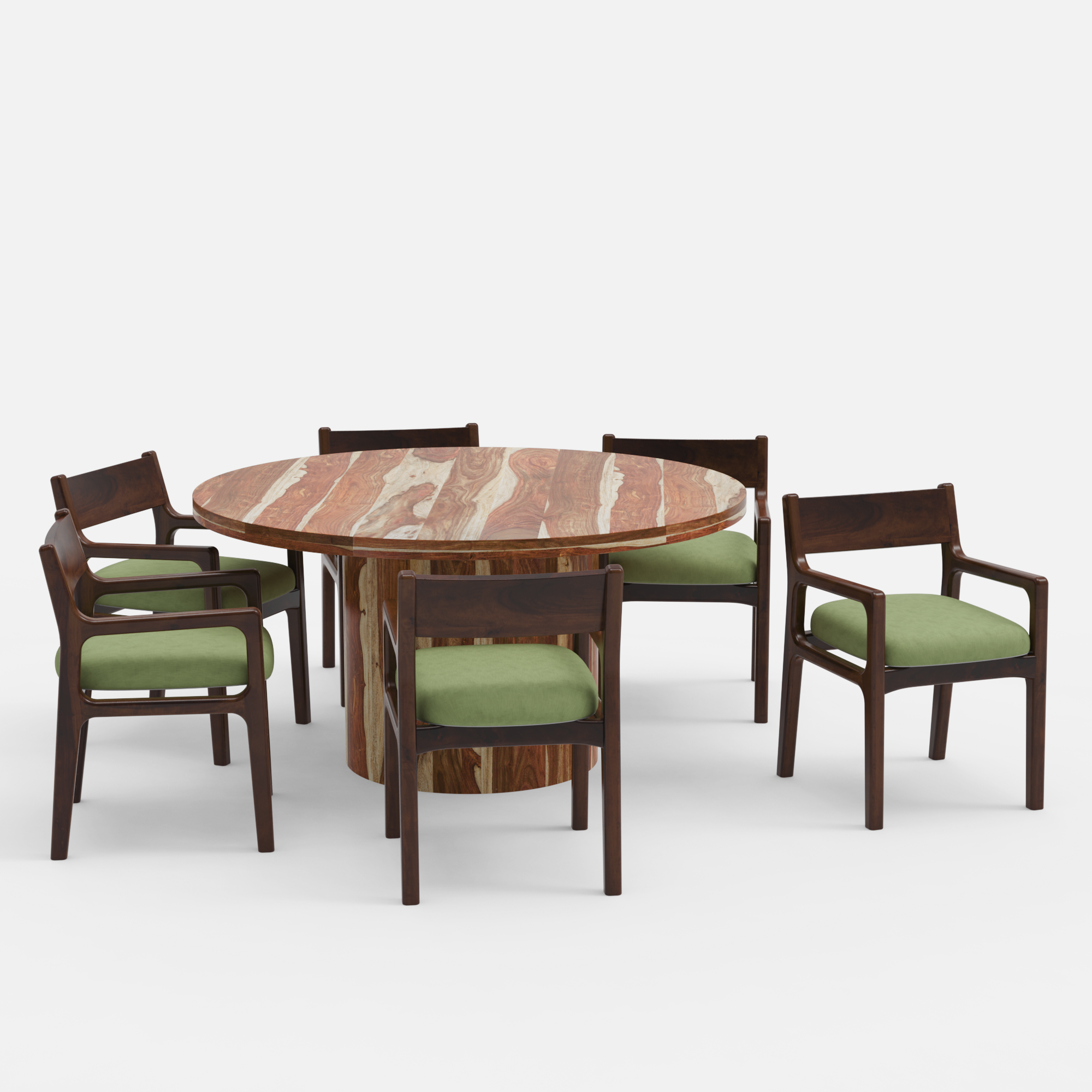 Luis-Kiyomi Dining Table Set - 6 Seater - Table (150 cm Dia x 76 cm) + 6 Kiyomi Chairs - Sheesham