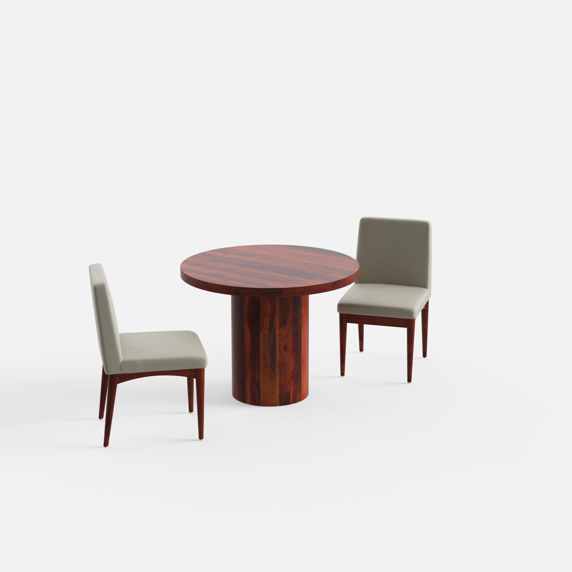 Luis-Lidia Dining Table Set - 2 Seater - Table (100 cm Dia x 76 cm) + 2 Lidia Chairs - Sheesham