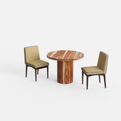 Luis-Lidia Dining Table Set with Premium Trimming - 2 Seater - Table (100 cm Dia x 76 cm) + 2 Lidia Chairs - Sheesham
