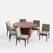 Luis-Lidia Dining Table Set - 6 Seater - Table (150 cm Dia x 76 cm) + 6 Lidia Chairs - Sheesham