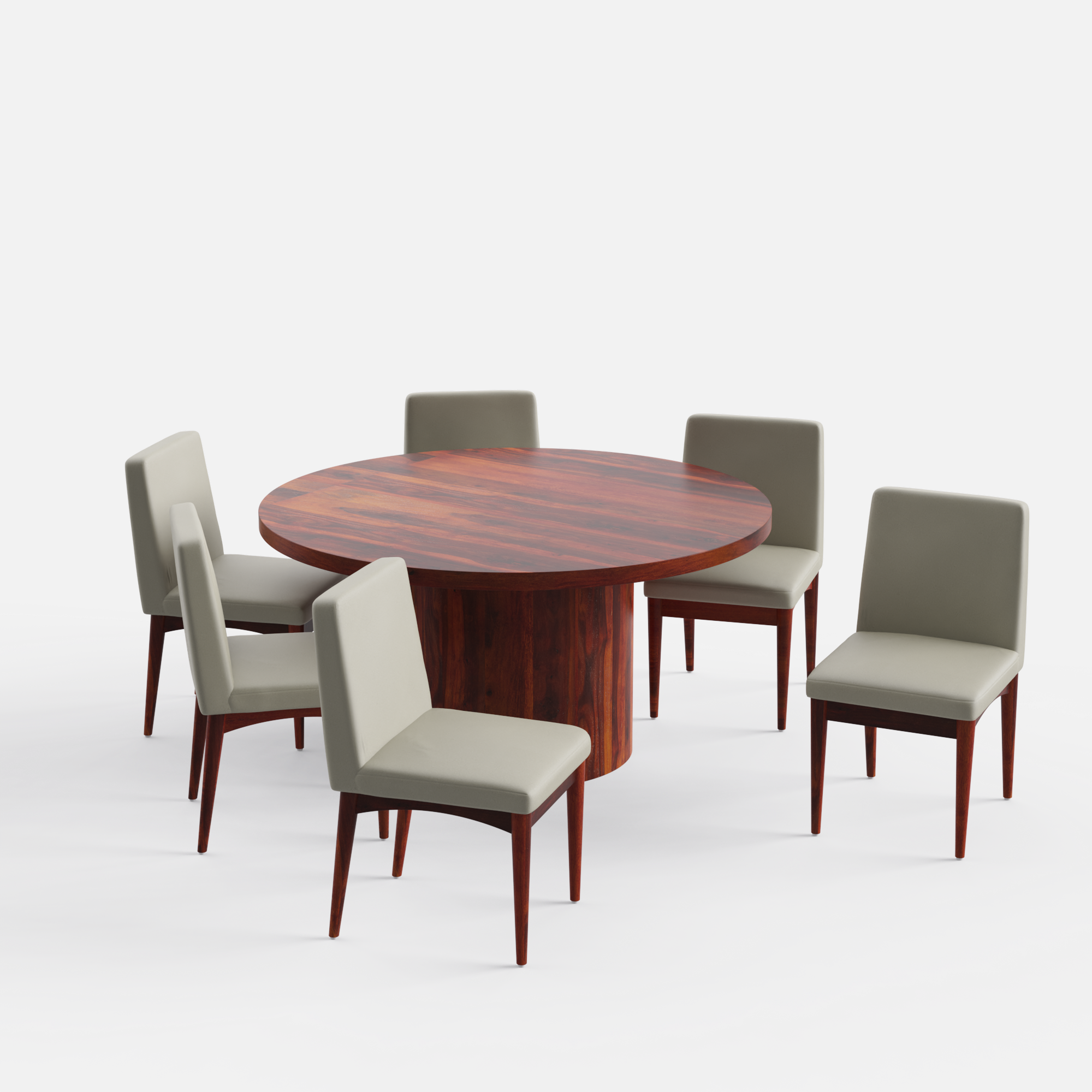 Luis-Lidia Dining Table Set - 6 Seater - Table (150 cm Dia x 76 cm) + 6 Lidia Chairs - Sheesham