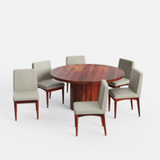 Luis-Lidia Dining Table Set - 6 Seater - Table (150 cm Dia x 76 cm) + 6 Lidia Chairs - Sheesham