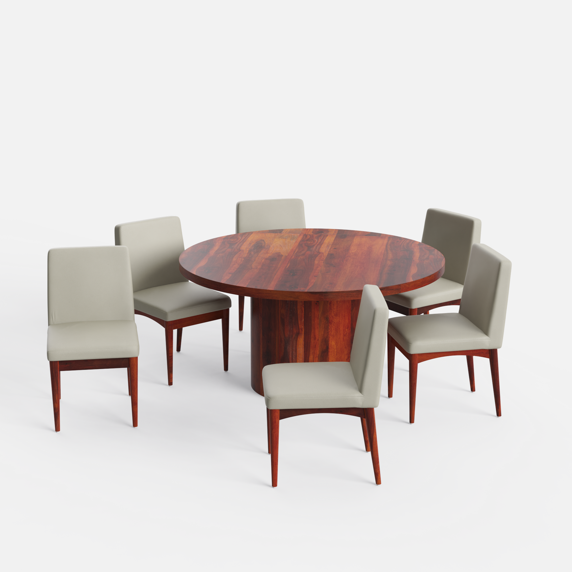 Luis-Lidia Dining Table Set - 6 Seater - Table (150 cm Dia x 76 cm) + 6 Lidia Chairs - Sheesham