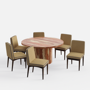 Luis-Lidia Dining Table Set with Premium Trimming - 6 Seater - Table (150 cm Dia x 76 cm) + 6 Lidia Chairs - Sheesham