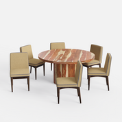 Luis-Lidia Dining Table Set with Premium Trimming - 6 Seater - Table (150 cm Dia x 76 cm) + 6 Lidia Chairs - Sheesham
