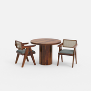 Luis-Pierre Dining Table Set - 2 Seater - Table (100 cm Dia x 76 cm) + 2 Pierre Chairs - Sheesham
