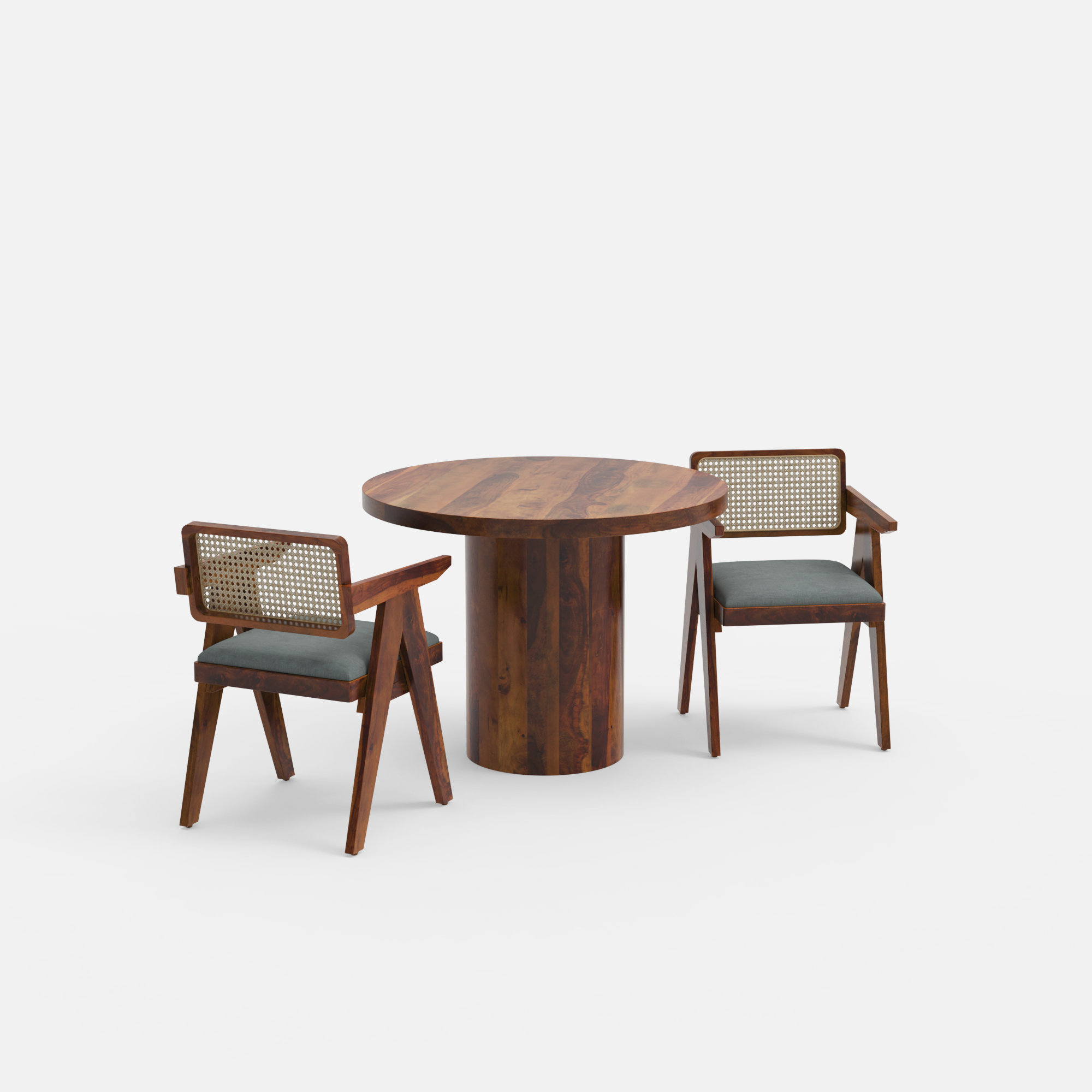 Luis-Pierre Dining Table Set - 2 Seater - Table (100 cm Dia x 76 cm) + 2 Pierre Chairs - Sheesham