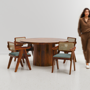 Luis-Pierre Dining Table Set - 4 Seater - Table (130 cm Dia x 76 cm) + 4 Pierre Chairs - Sheesham