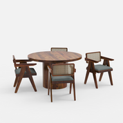 Luis-Pierre Dining Table Set - 4 Seater - Table (130 cm Dia x 76 cm) + 4 Pierre Chairs - Sheesham