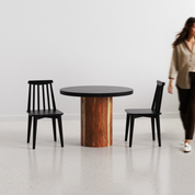 Luis-Polly Textured Black Dining Table Set - 2 Seater - Table (100 cm Dia x 76 cm) + 2 Polly Chairs - Sheesham