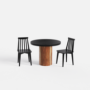 Luis-Polly Textured Black Dining Table Set - 2 Seater - Table (100 cm Dia x 76 cm) + 2 Polly Chairs - Sheesham