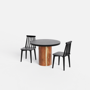Luis-Polly Textured Black Dining Table Set - 2 Seater - Table (100 cm Dia x 76 cm) + 2 Polly Chairs - Sheesham