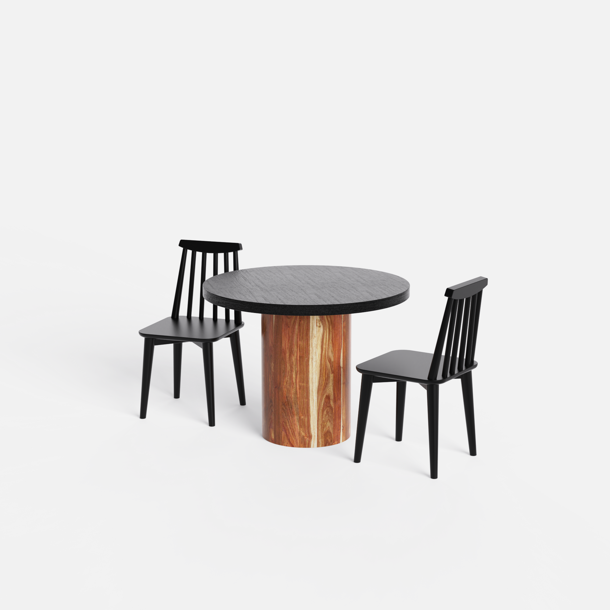 Luis-Polly Textured Black Dining Table Set - 2 Seater - Table (100 cm Dia x 76 cm) + 2 Polly Chairs - Sheesham
