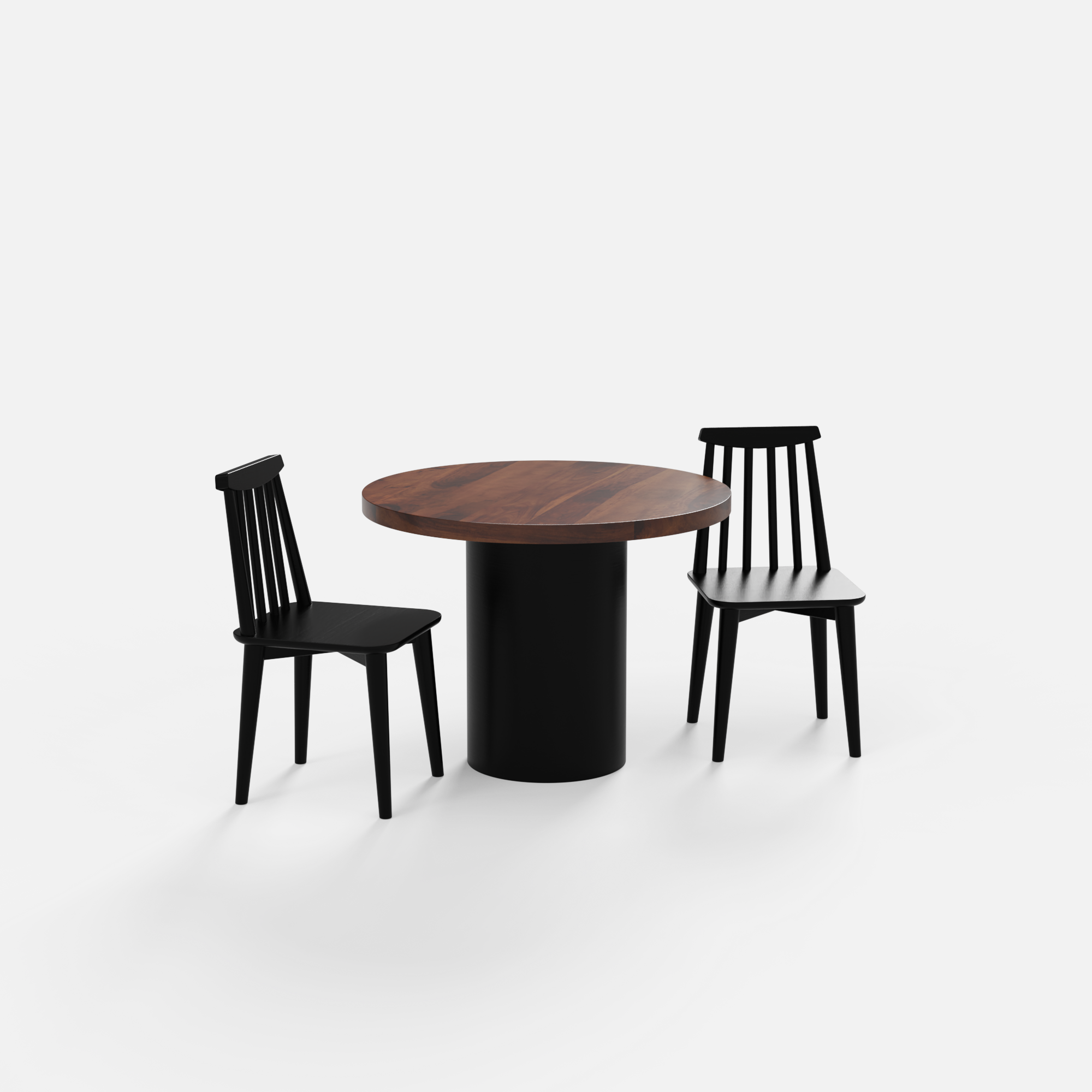 Luis-Polly Dining Table Set - 2 Seater - Table (100 cm Dia x 76 cm) + 2 Polly Chairs - Sheesham