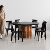 Luis-Polly Textured Black Dining Table Set - 6 Seater - Table (150 cm Dia x 76 cm) + 6 Polly Chairs - Sheesham