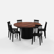 Luis-Polly Dining Table Set - 6 Seater - Table (150 cm Dia x 76 cm) + 6 Polly Chairs - Sheesham