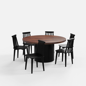 Luis-Polly Dining Table Set - 6 Seater - Table (150 cm Dia x 76 cm) + 6 Polly Chairs - Sheesham