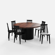 Luis-Polly Dining Table Set - 6 Seater - Table (150 cm Dia x 76 cm) + 6 Polly Chairs - Sheesham
