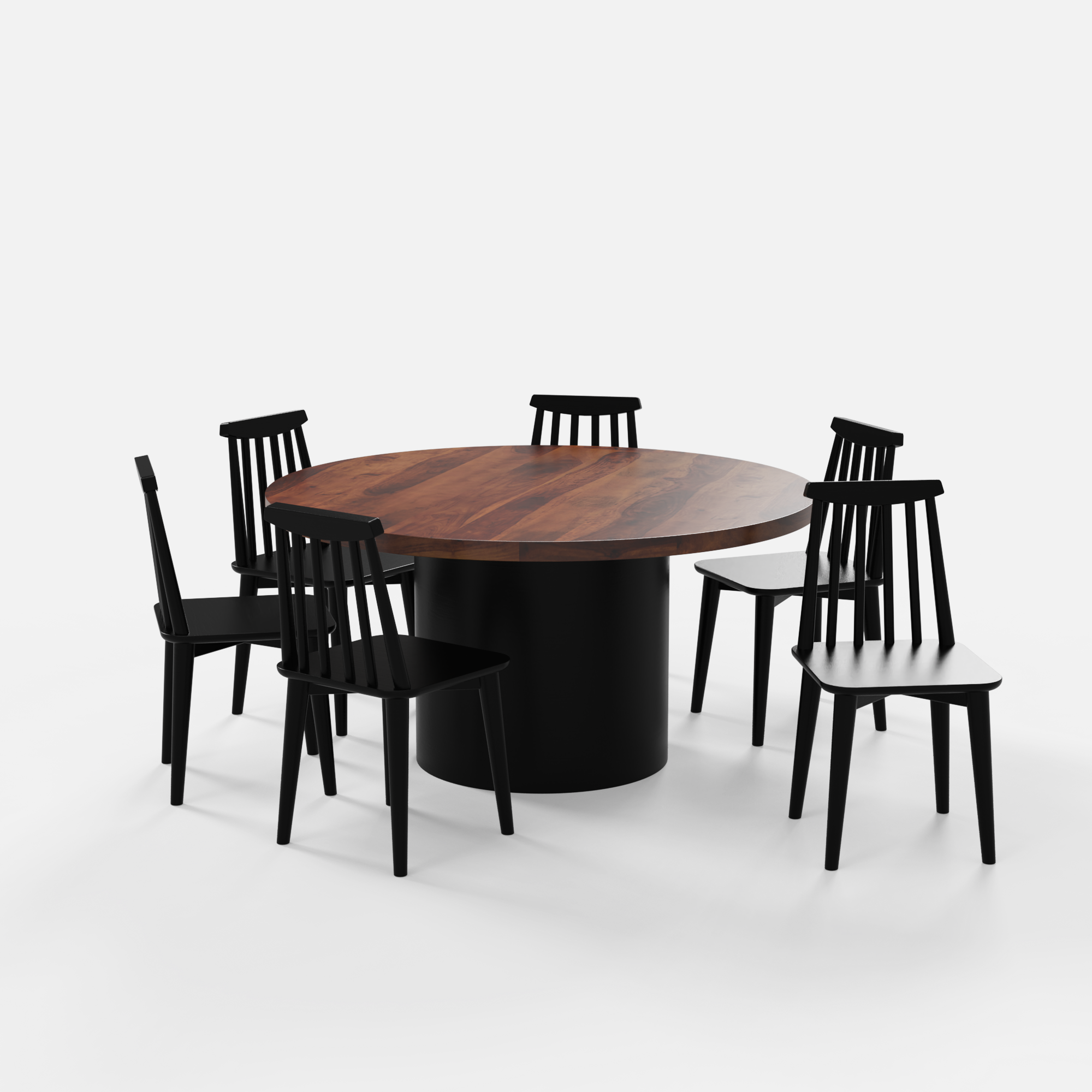 Luis-Polly Dining Table Set - 6 Seater - Table (150 cm Dia x 76 cm) + 6 Polly Chairs - Sheesham