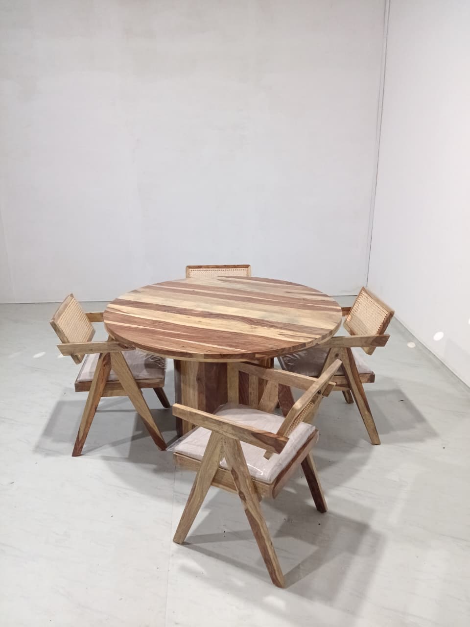 Luis Pierre Dining Set - Natural Polish - Custom Fabric
