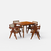 Maltby-Pierre Dining Table Set - 4 Seater - Table (100 cm x 100 cm x 76 cm) + 4 Pierre Chairs - Sheesham