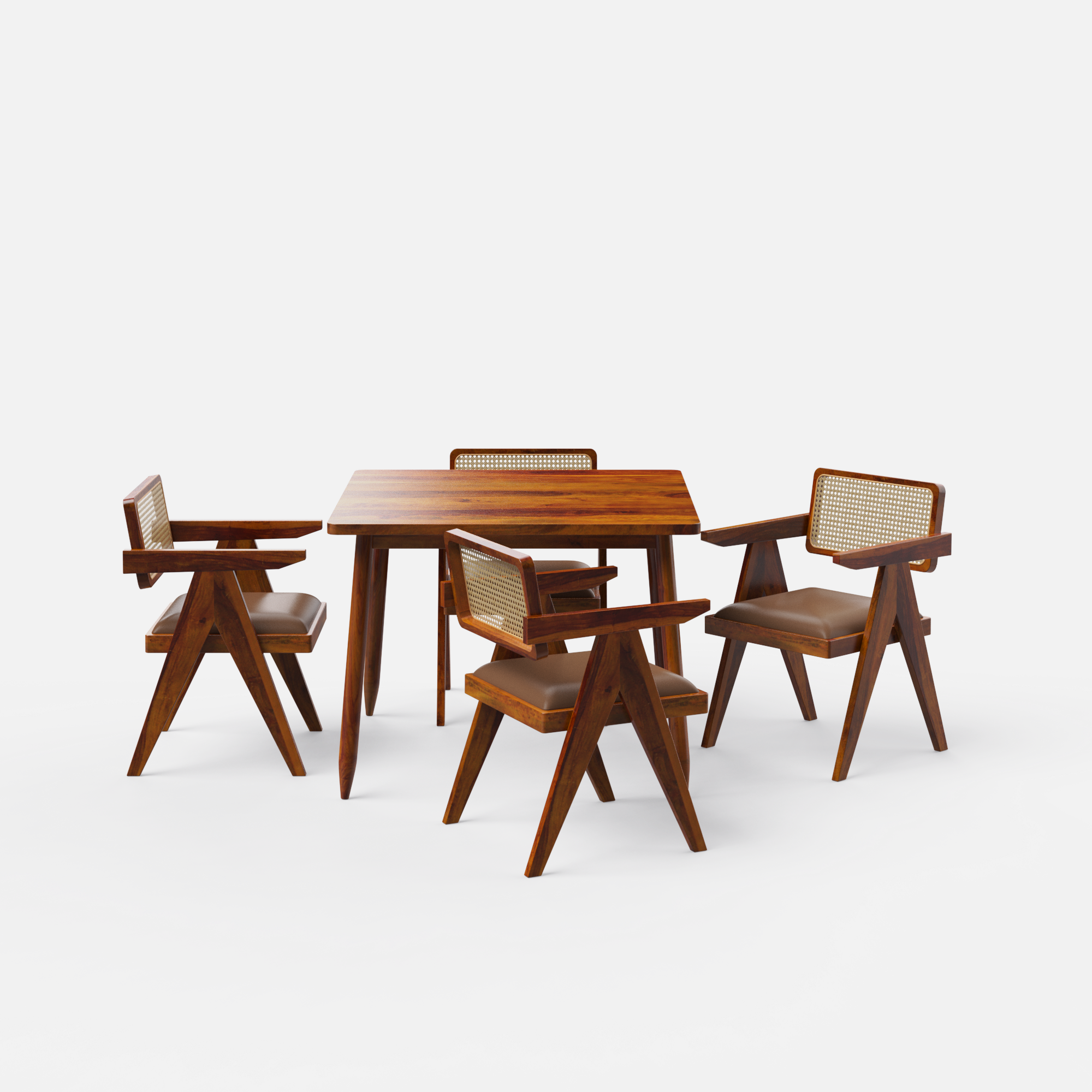 Maltby-Pierre Dining Table Set - 4 Seater - Table (100 cm x 100 cm x 76 cm) + 4 Pierre Chairs - Sheesham
