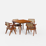 Maltby-Pierre Dining Table Set - 4 Seater - Table (100 cm x 100 cm x 76 cm) + 4 Pierre Chairs - Sheesham