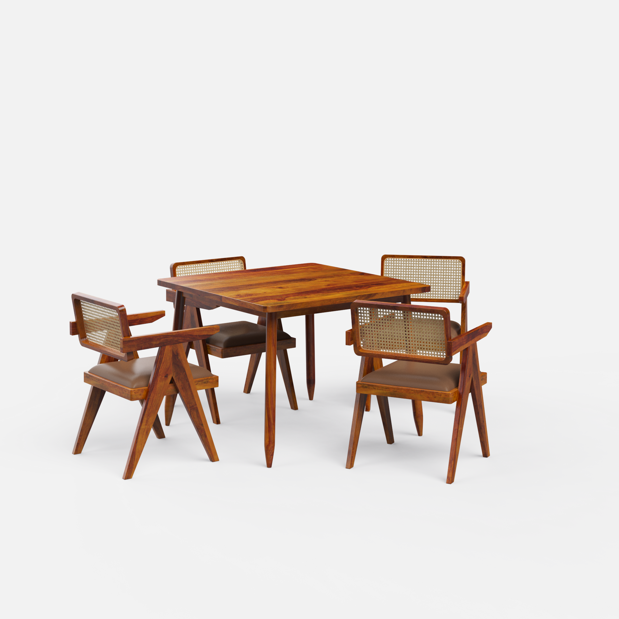 Maltby-Pierre Dining Table Set - 4 Seater - Table (100 cm x 100 cm x 76 cm) + 4 Pierre Chairs - Sheesham