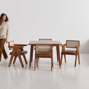 Maltby-Pierre Dining Table Set - 4 Seater - Table (100 cm x 100 cm x 76 cm) + 4 Pierre Chairs - Sheesham