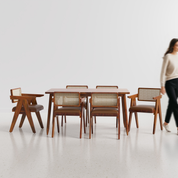 Maltby-Pierre Dining Table Set - 6 Seater - Table (150 cm x 90 cm x 76 cm) + 6 Pierre Chairs - Sheesham