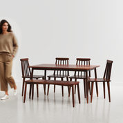 Maltby Dining Table Set - 6 Seater - Table (150 cm x 90 cm x 76 cm) + 4 Polly Chairs + 1 Bench - Sheesham