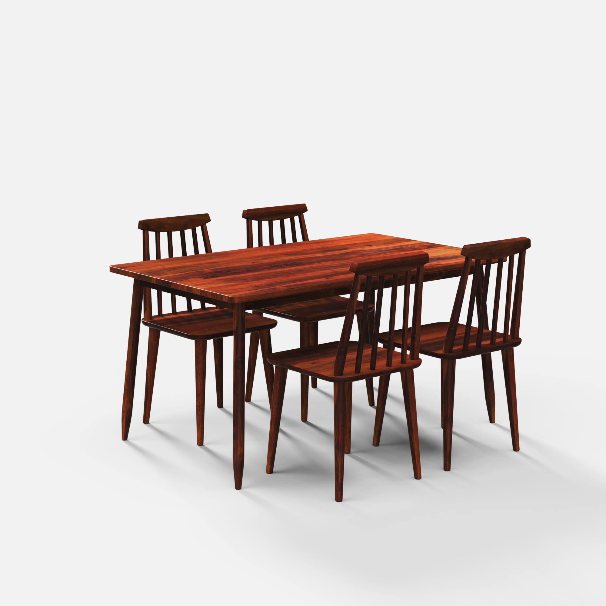 Maltby Dining Table Set - 4 Seater - Table (150 cm x 90 cm x 76 cm) + 4 Polly Chairs - Sheesham
