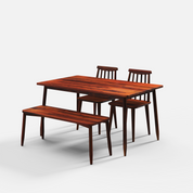 Maltby Dining Table Set - 4 Seater - Table (150 cm x 90 cm x 76 cm) + 2 Polly Chairs + 1 Bench - Sheesham