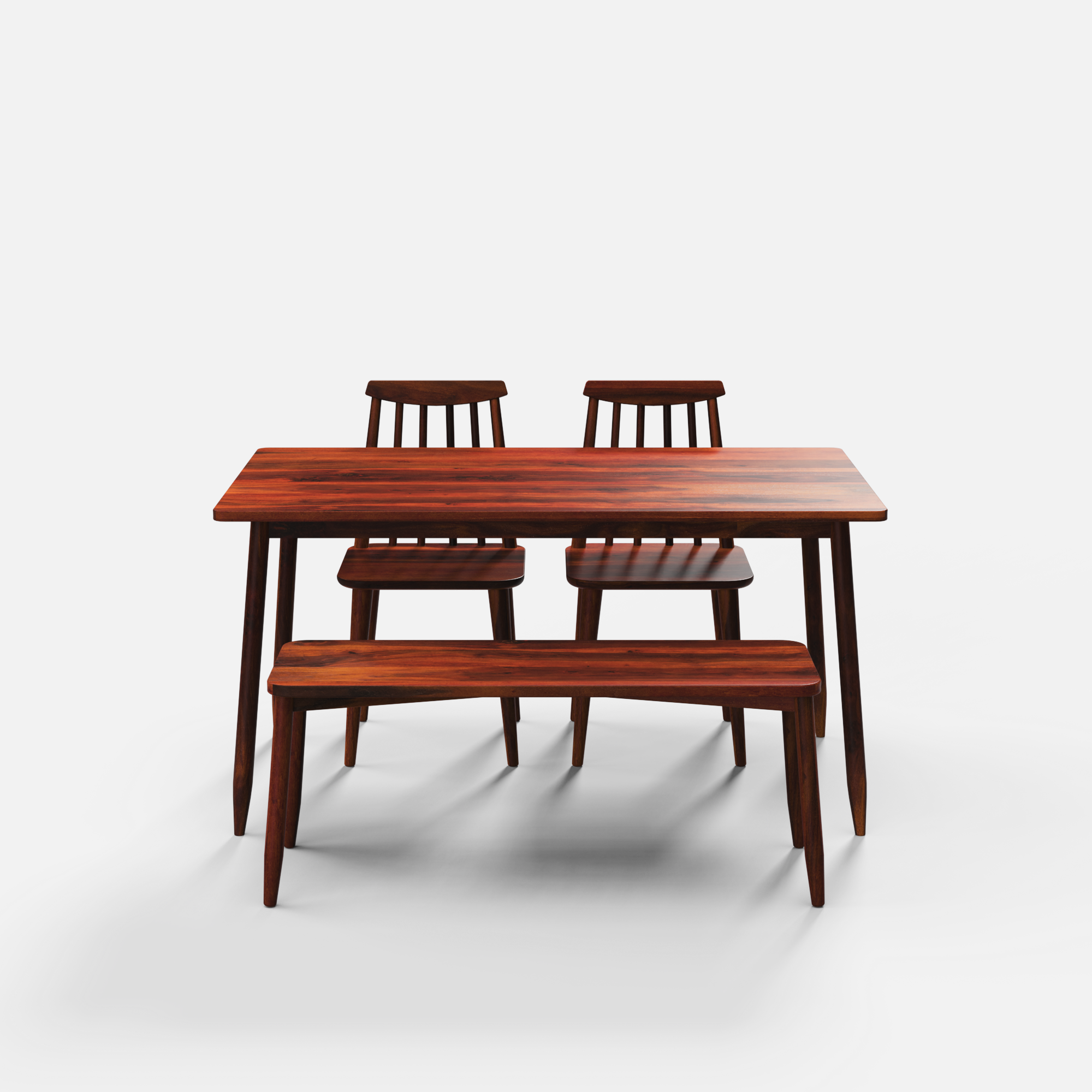 Maltby Dining Table Set - 4 Seater - Table (150 cm x 90 cm x 76 cm) + 2 Polly Chairs + 1 Bench - Sheesham