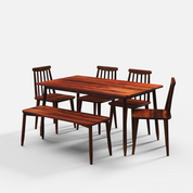 Maltby Dining Table Set - 6 Seater - Table (150 cm x 90 cm x 76 cm) + 4 Polly Chairs + 1 Bench - Sheesham