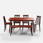 Maltby Dining Table Set - 6 Seater - Table (150 cm x 90 cm x 76 cm) + 4 Polly Chairs + 1 Bench - Sheesham
