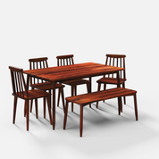 Maltby Dining Table Set - 6 Seater - Table (150 cm x 90 cm x 76 cm) + 4 Polly Chairs + 1 Bench - Sheesham