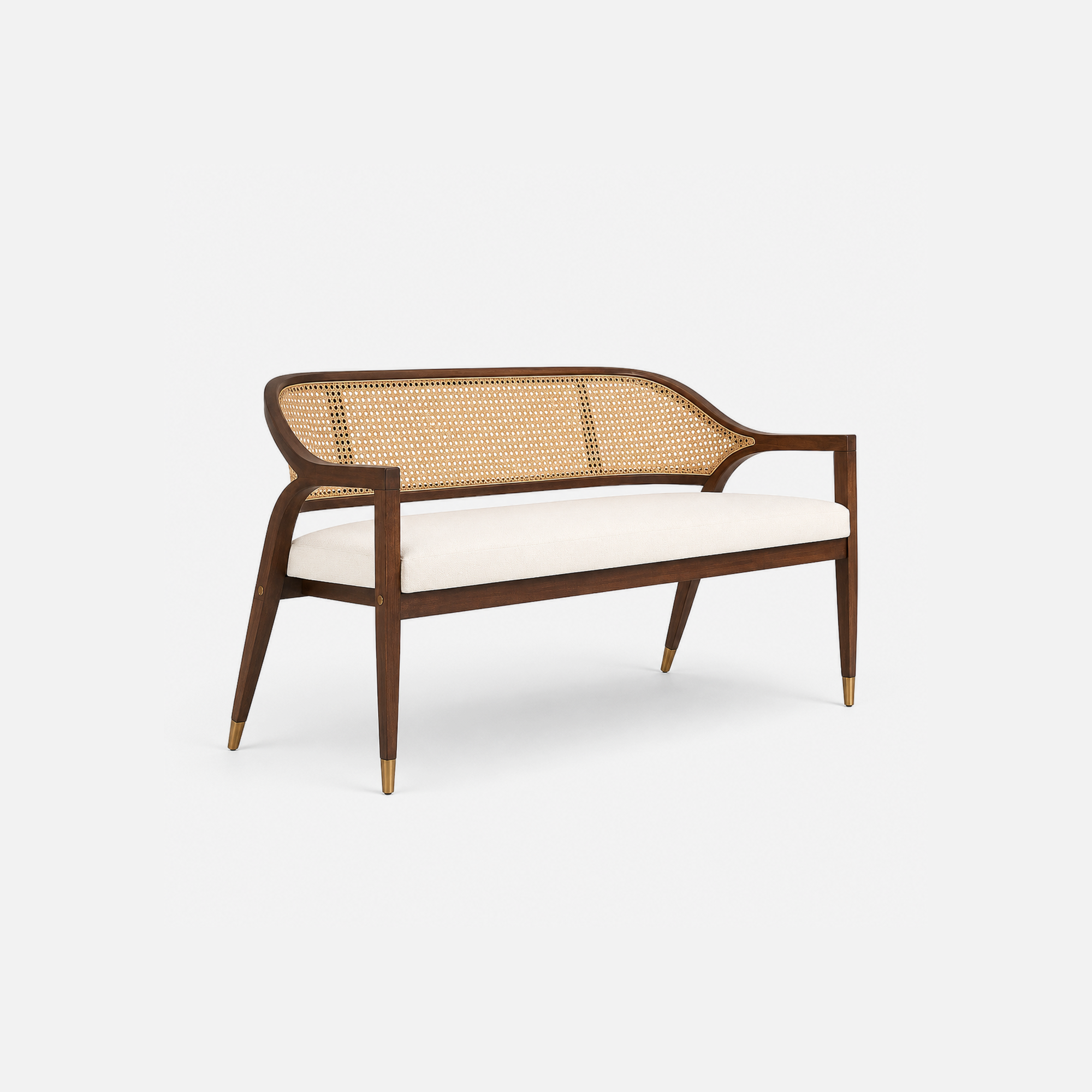 Marcel Rattan Back Sheesham Bench with Brass Detailing