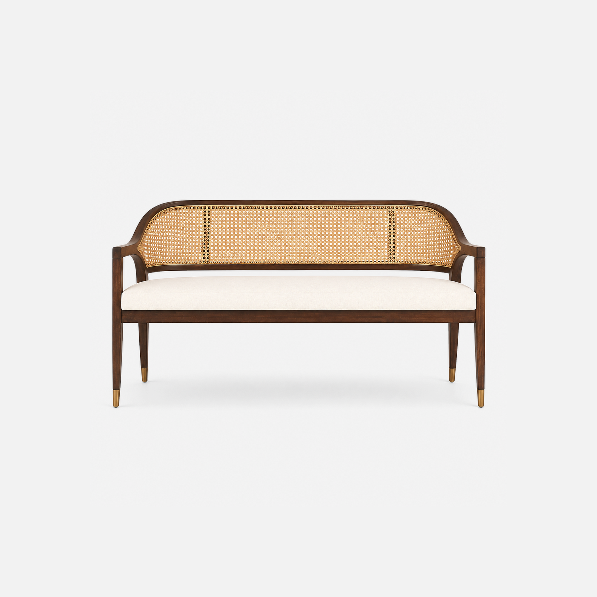 Marcel Rattan Back Sheesham Bench with Brass Detailing