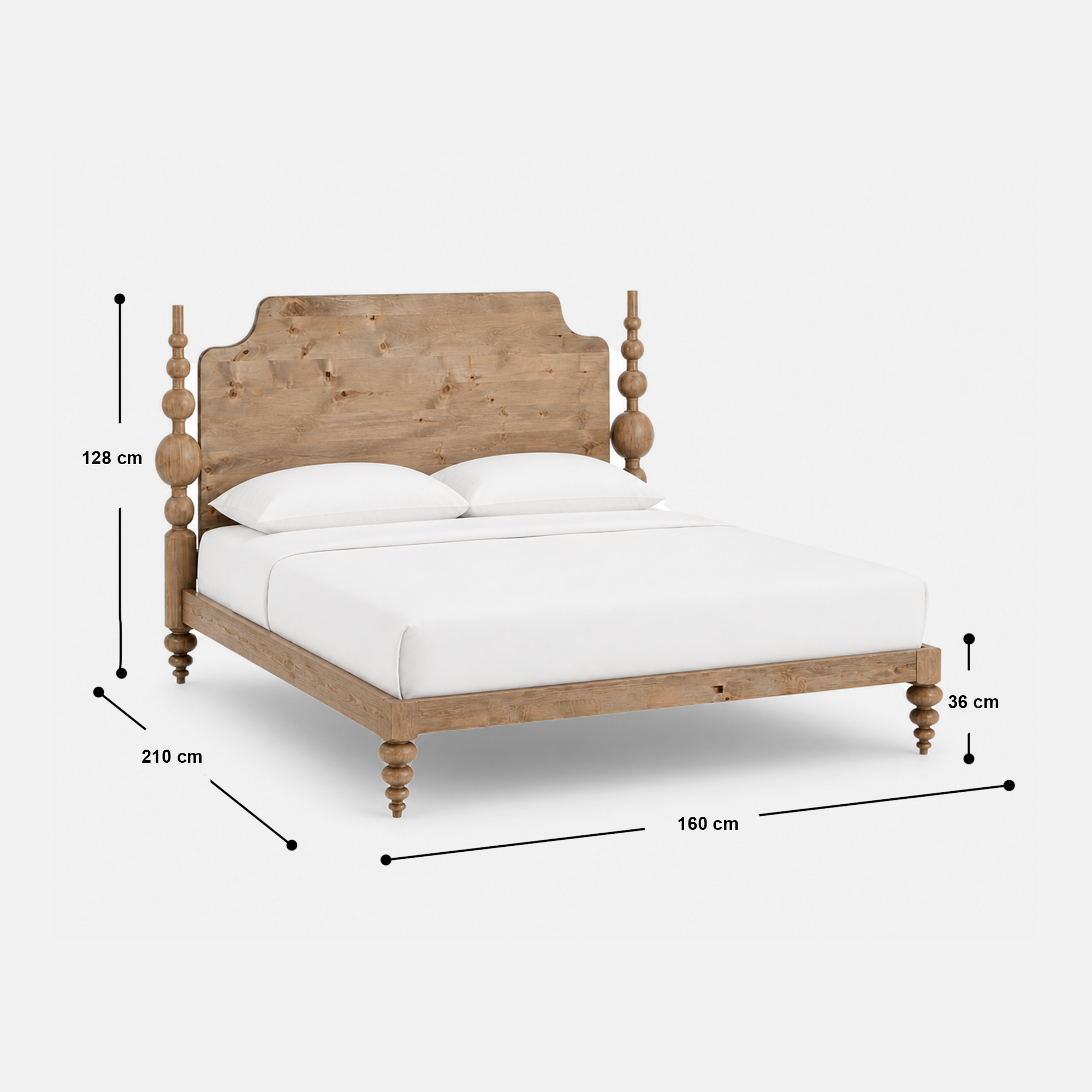 Marisol Elegant Rustic Wooden Bed Frame with Turned Posts