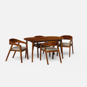 Maya Amelia Luxury Upholstered Dining Table Set - 4 Seater - Table (150 cm x 90 cm x 76 cm) + 4 Amelia Chairs - Sheesham