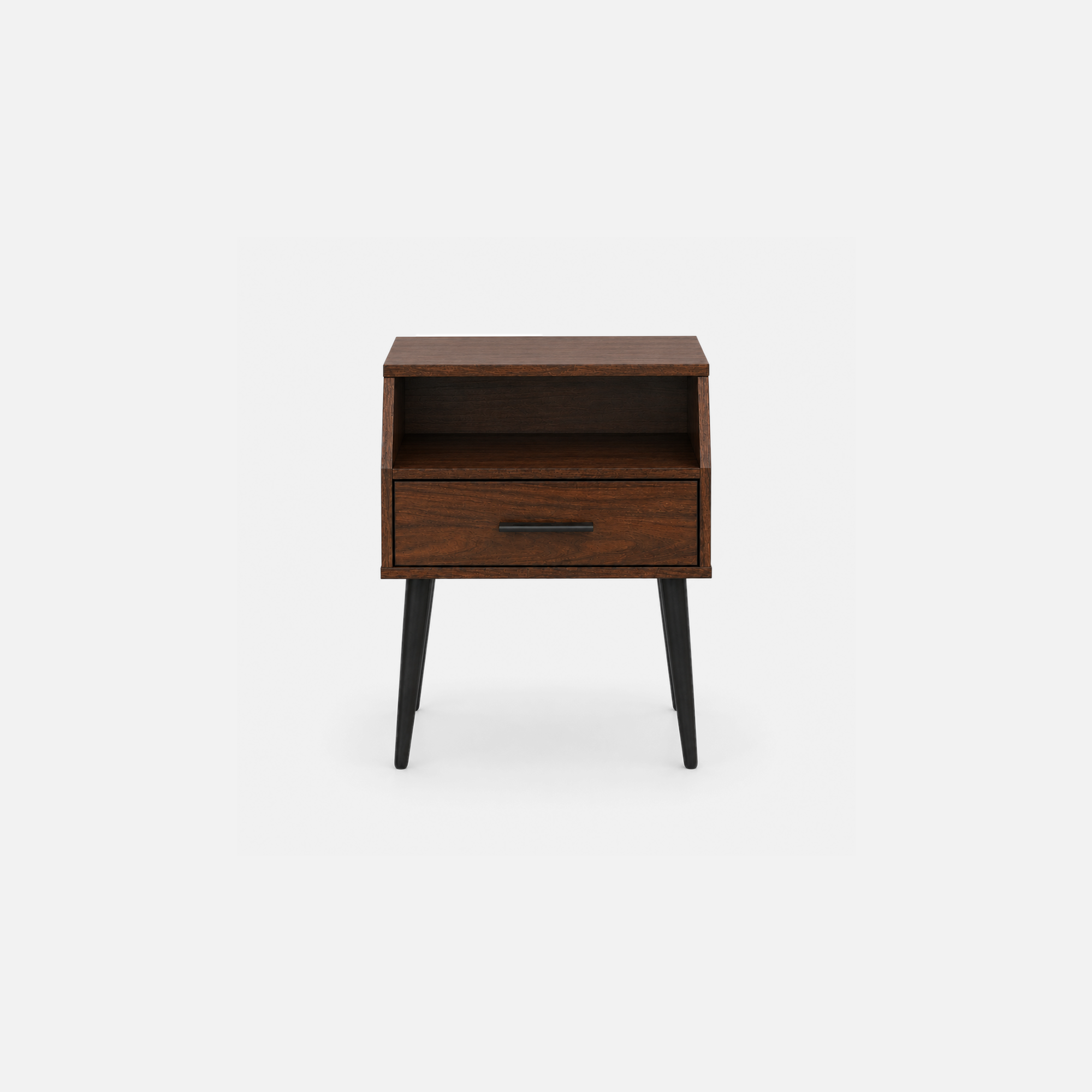 Midnight Mango Wood Nightstand with Open Shelf and Drawer