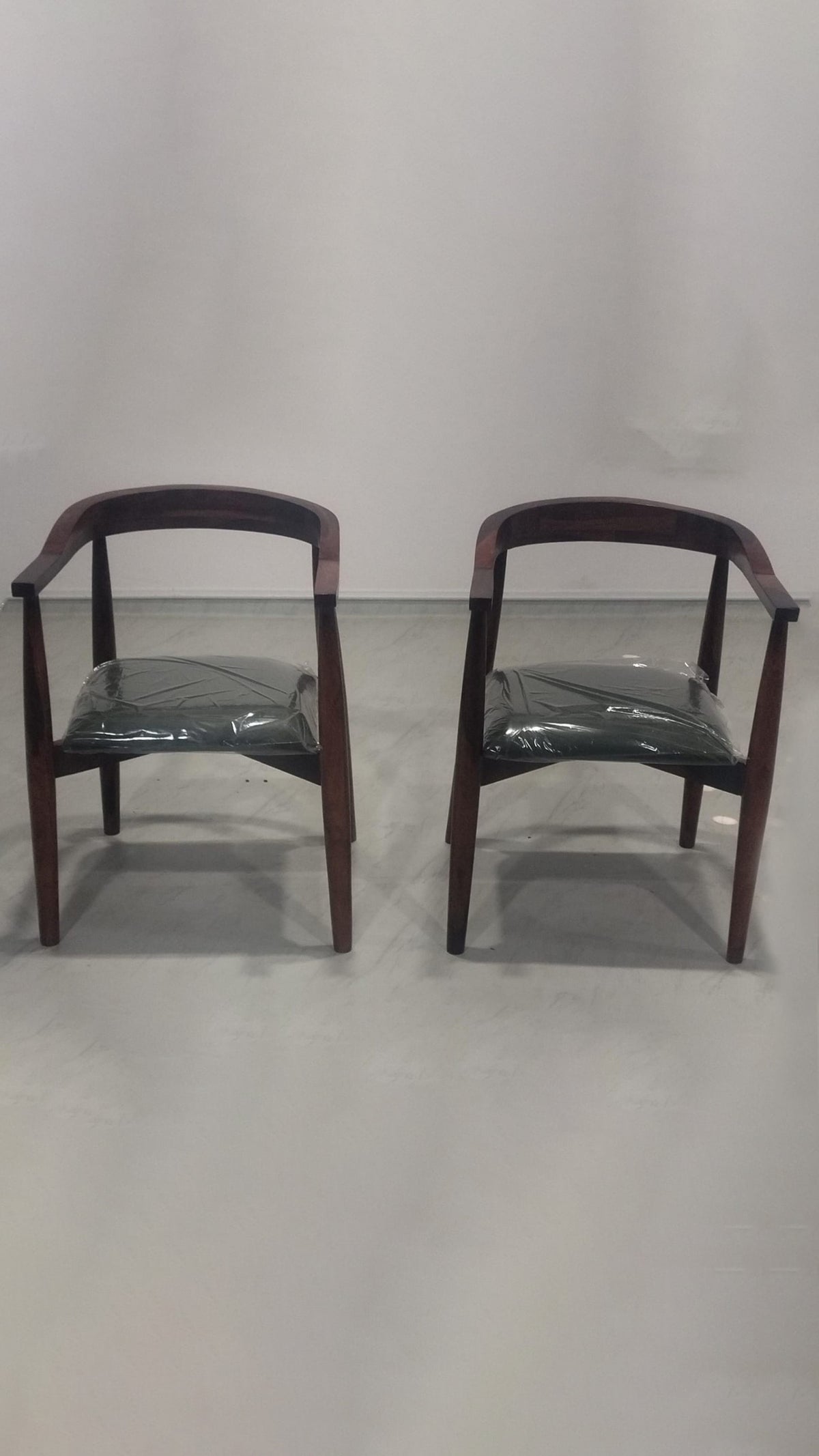 Millie Upholstered Chair-Set of Two - Mahogany Polish on Sheesham, Fabric Forest Green