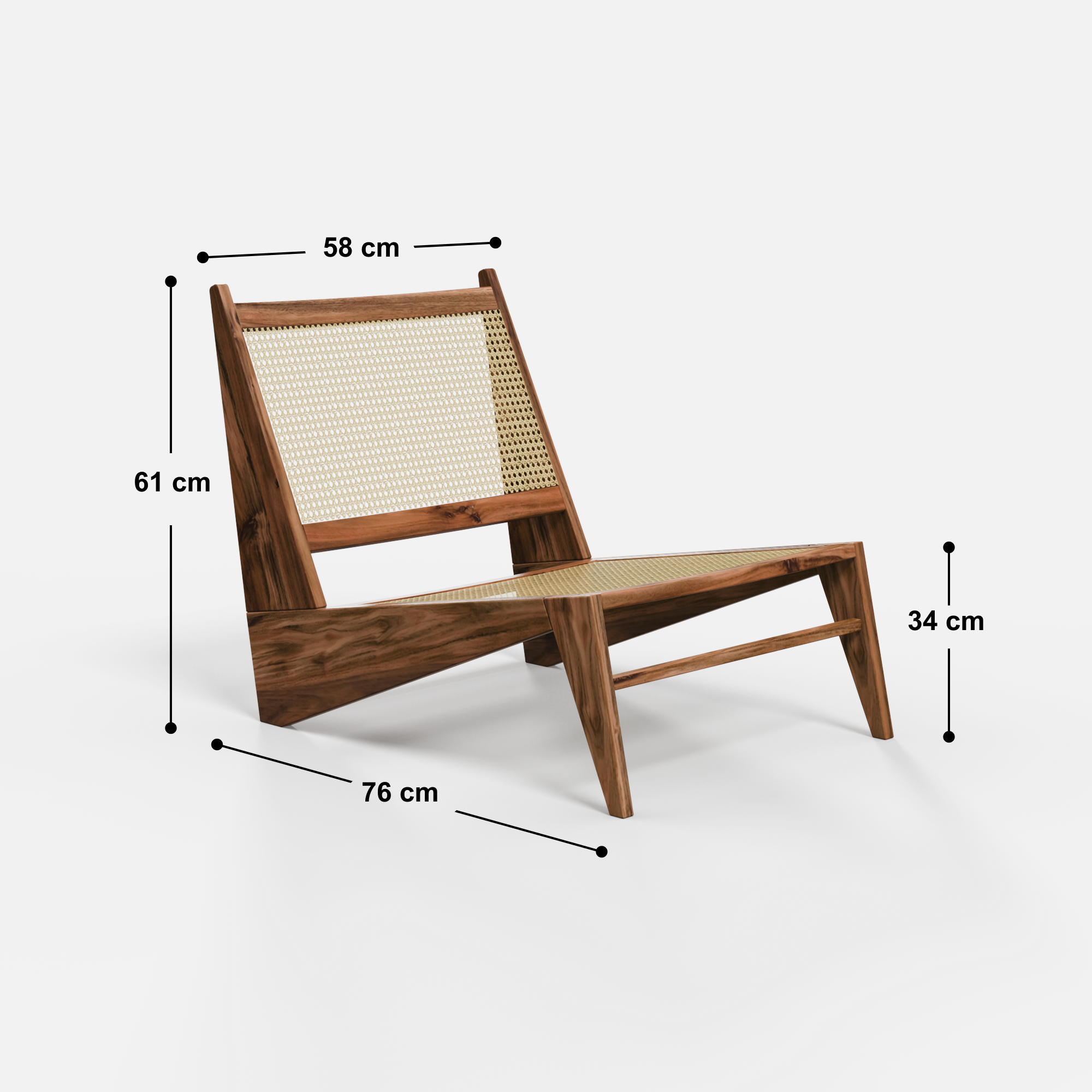 Modern Acacia Wood Lounge Chair with Woven Back and Seat Kangaroo Chair