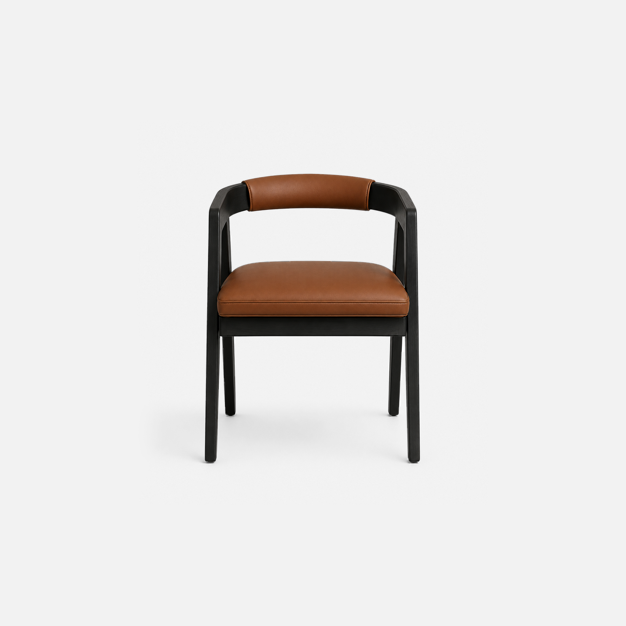 Modern Ebony Cafe Chair with Cognac Leather Cushion
