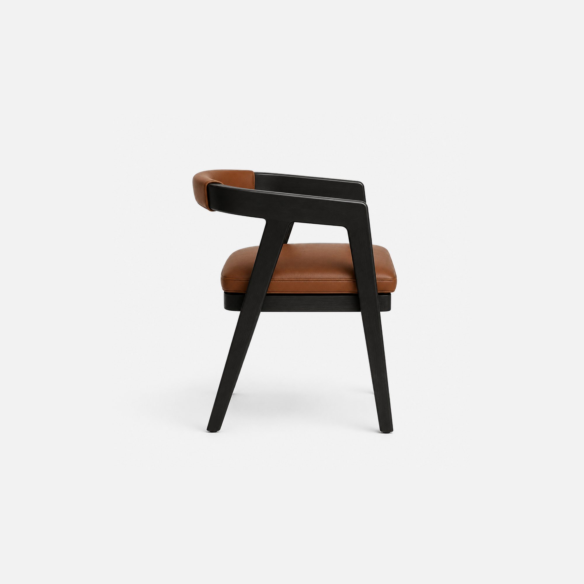Modern Ebony Cafe Chair with Cognac Leather Cushion