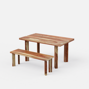 Owen Luxury Dining Table With Bench - 6 Seater - Table (150 cm x 90 cm x 76 cm) + Owen Bench (110 cm L) - Sheesham