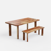 Owen Luxury Dining Table With Bench - Large 6 Seater - Table (175 cm x 90 cm x 76 cm) + Owen Bench (130 cm L) - Sheesham