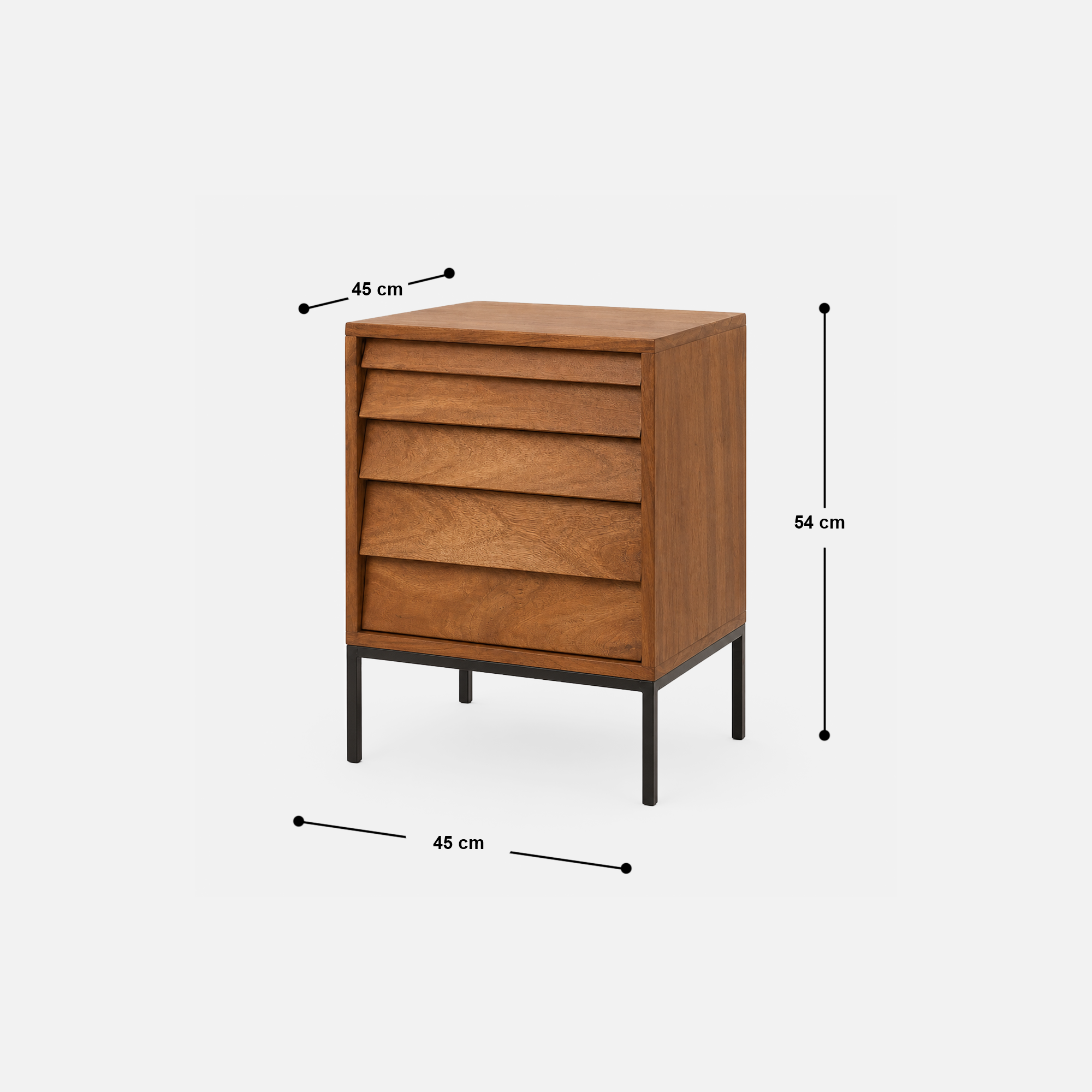 Pedro Louvered Edge Wood Nightstand with Metal Legs